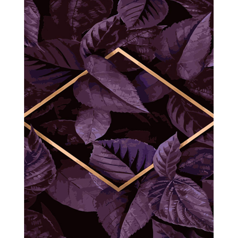 Картина за номерами Strateg ПРЕМІУМ Фіолетове листя з лаком та з рівнем розміром 40х50 см (GS1424)