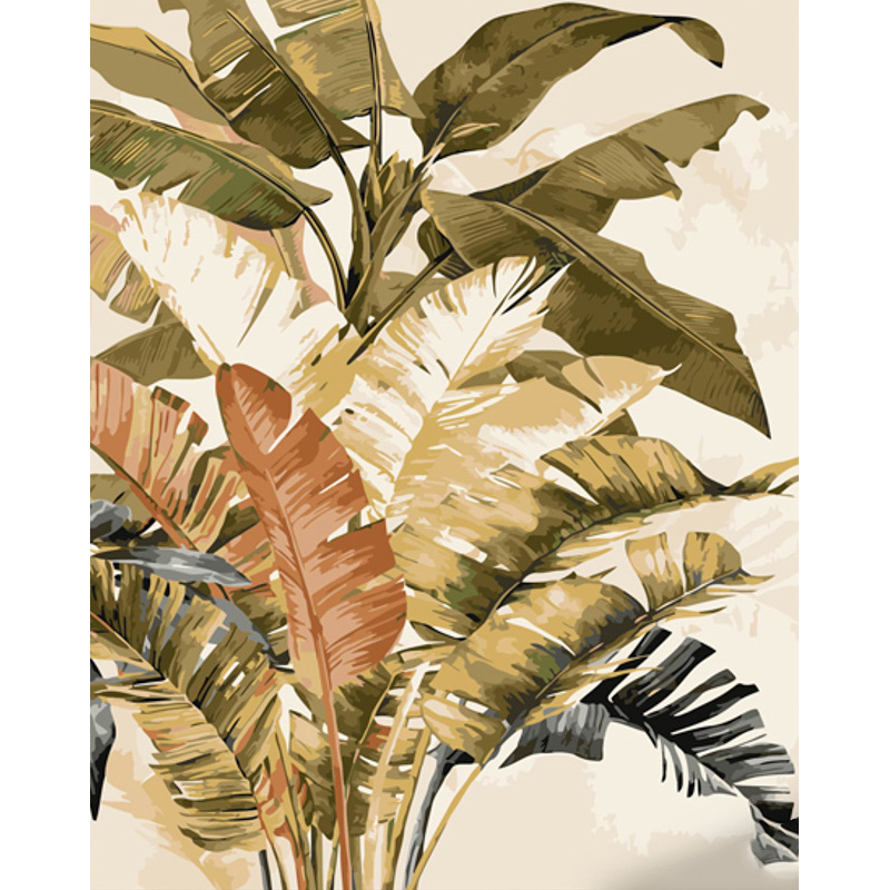 Картина за номерами Strateg ПРЕМІУМ Бананове листя з лаком та з рівнем розміром 40х50 см (GS1429)