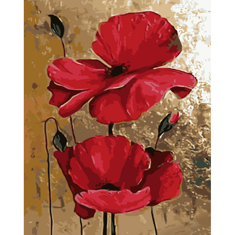 Paint by number Strateg PREMIUM Poppies on a golden background with lacquer and a spirit level 40x50 cm (GS1432)