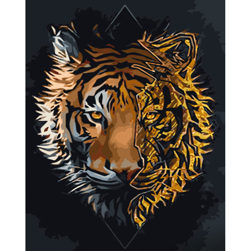 Картина за номерами Strateg ПРЕМІУМ Арт-тигр з лаком та з рівнем розміром 40х50 см (GS1436)