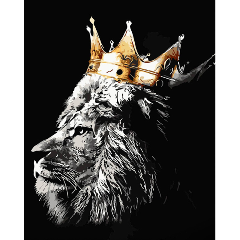 Картина за номерами Strateg ПРЕМІУМ Лев-король з лаком та з рівнем розміром 40х50 см (GS1440)