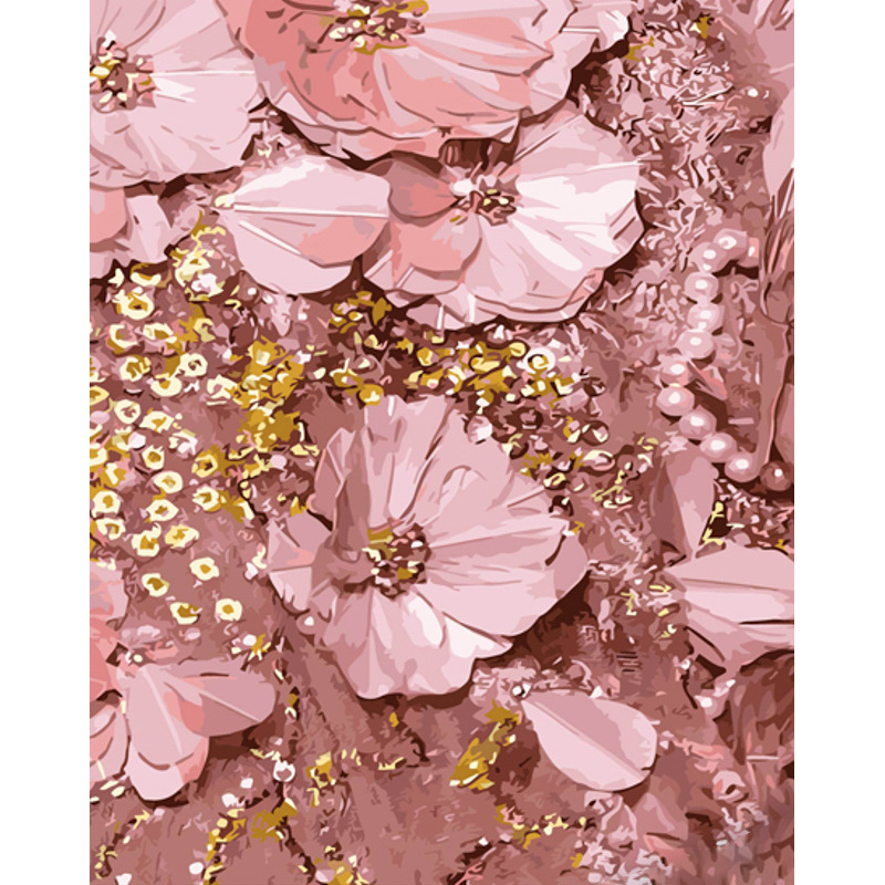 Картина за номерами Strateg ПРЕМІУМ Рожеві квіти з лаком та з рівнем розміром 40х50 см (GS1450)