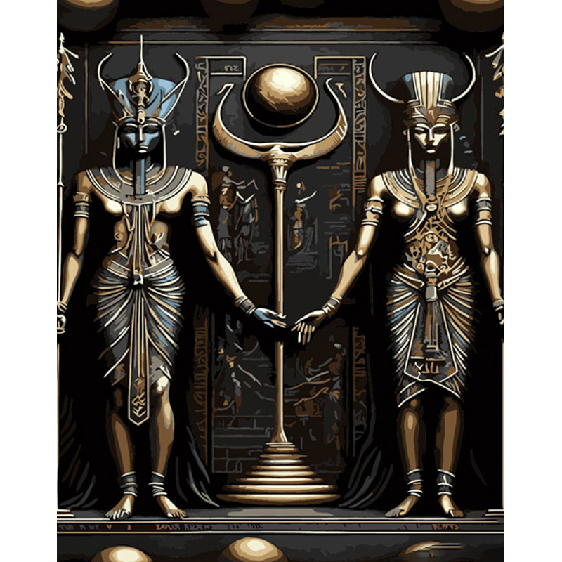 Картина за номерами Strateg ПРЕМІУМ Єгипетські боги з лаком та з рівнем розміром 40х50 см (GS1452)