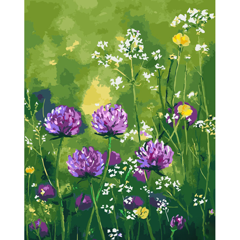 Malen nach Zahlen Strateg PREMIUM Zartheit von Wildblumen mit Lack und Wasserwaage 40x50 cm (GS1458)