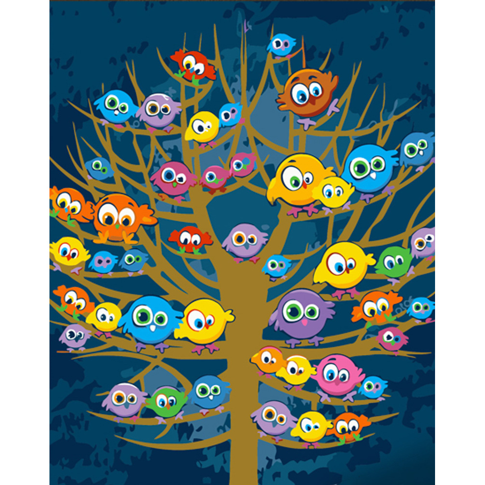 Картина за номерами Strateg ПРЕМІУМ Дерево з пташками з лаком розміром 30х40 см (SS6684)