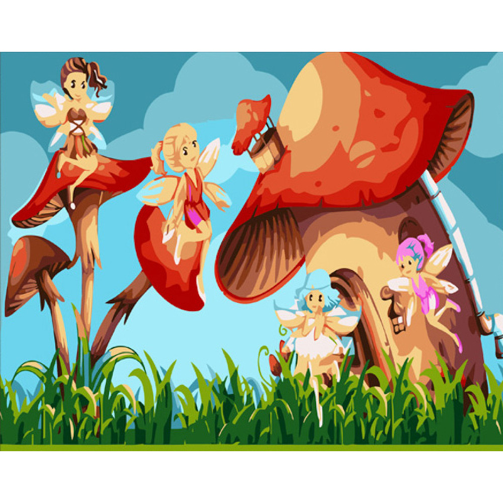Картина по номерам Strateg ПРЕМИУМ Феи на грибочках с лаком размером 30х40 см (SS6696)