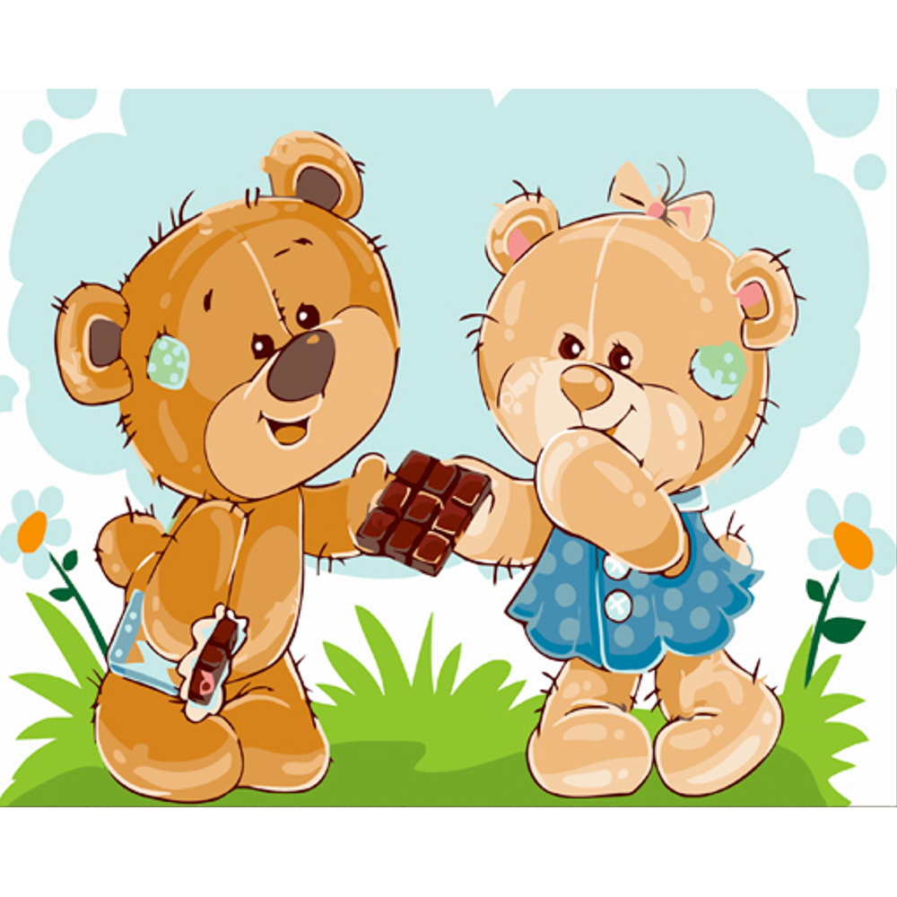 Malen nach Zahlen Strateg PREMIUM Paar Teddybären mit Lackgröße 30x40 cm (SS6698)
