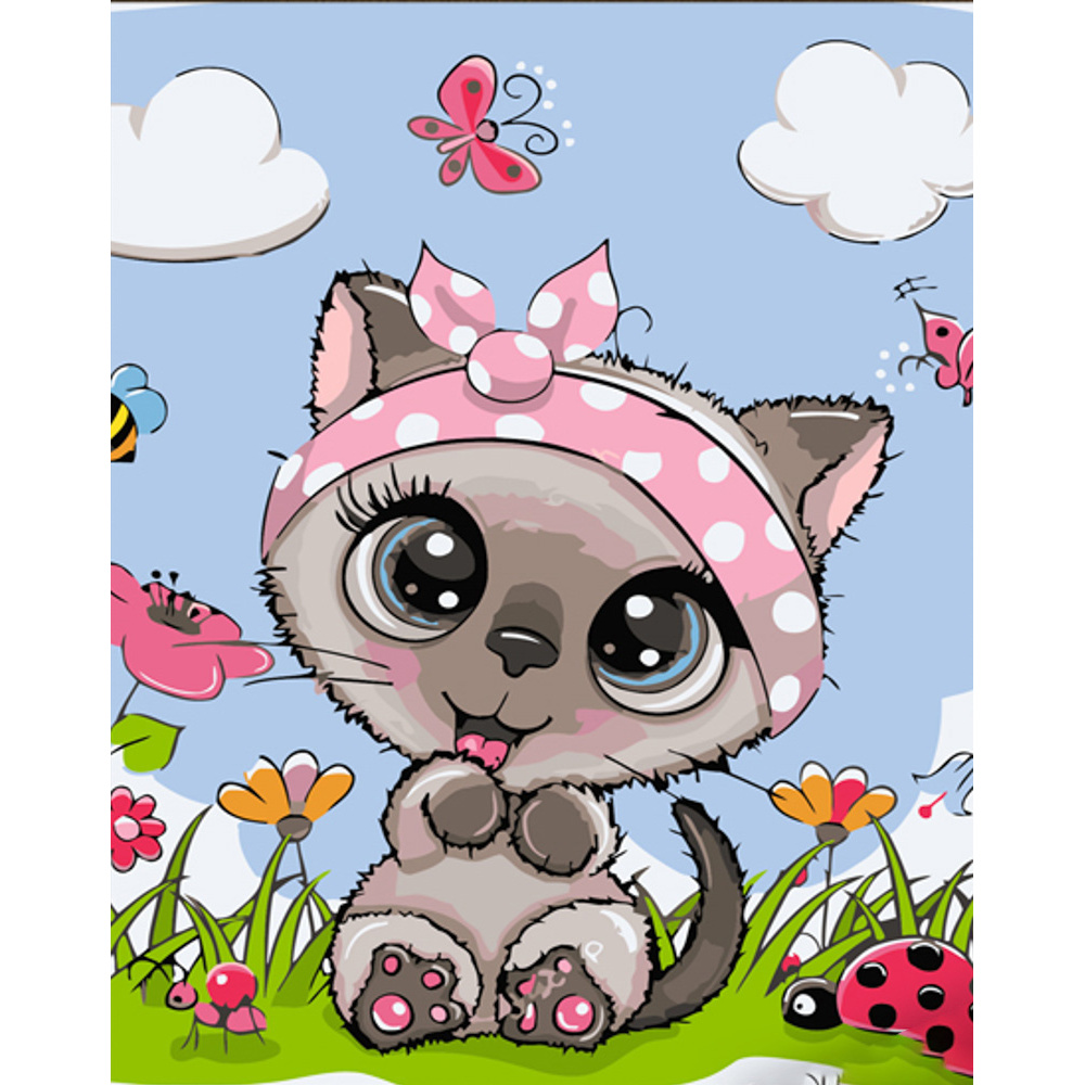 Malen nach Zahlen Strateg PREMIUM Katze mit rosa Stirnband mit Lackgröße 30x40 cm (SS6714)