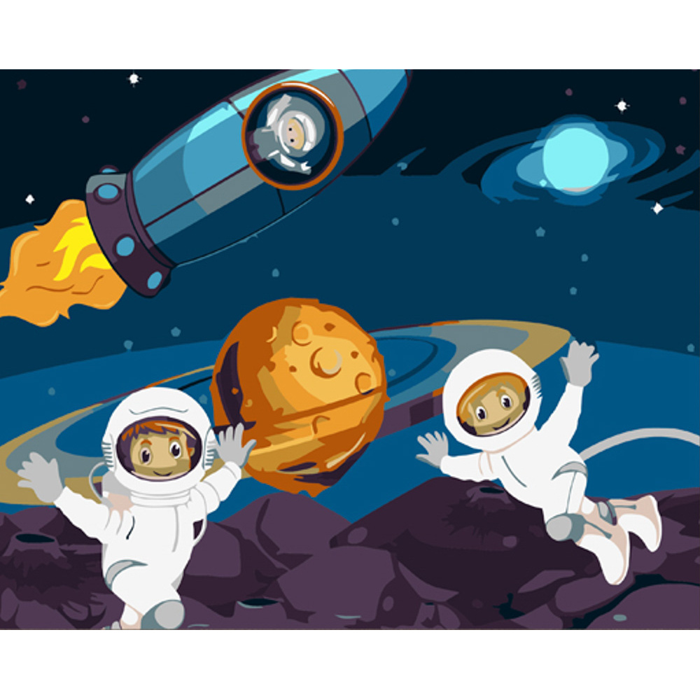 Картина по номерам Strateg ПРЕМИУМ  Друзья космонавты с лаком размером 30х40 см (SS6716)