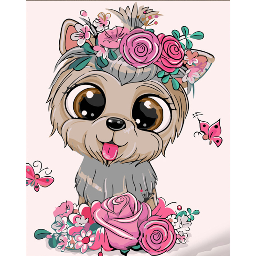 Malen nach Zahlen Strateg PREMIUM Wolf in Blumen mit Lack Größe 30x40 cm (SS6721)