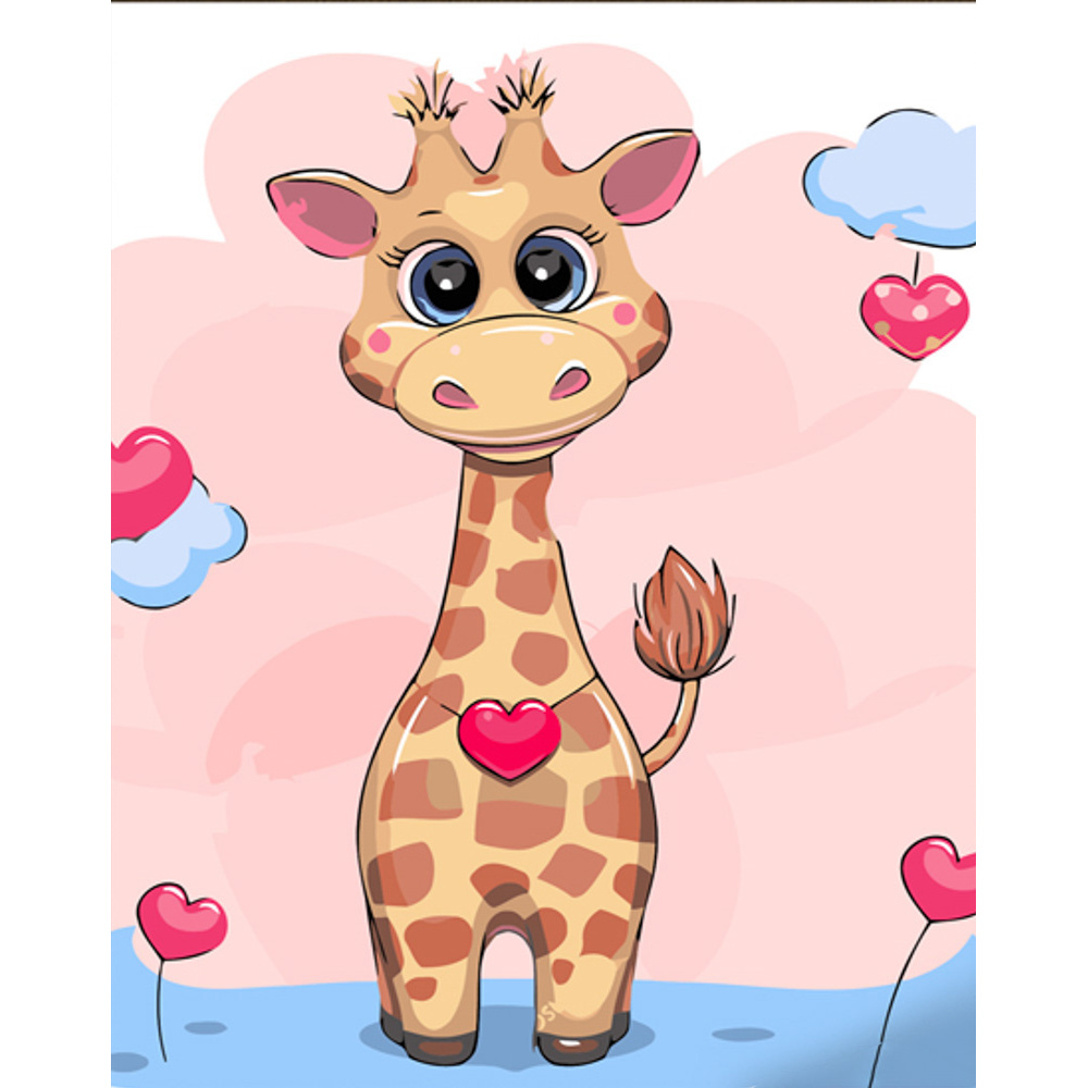 Paint by number Strateg PREMIUM Giraffe and hearts with varnish size 30x40 cm (SS6722)