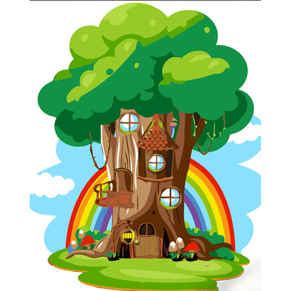 Картина по номерам Strateg ПРЕМИУМ  Домик на дереве с лаком размером 30х40 см (SS6728)