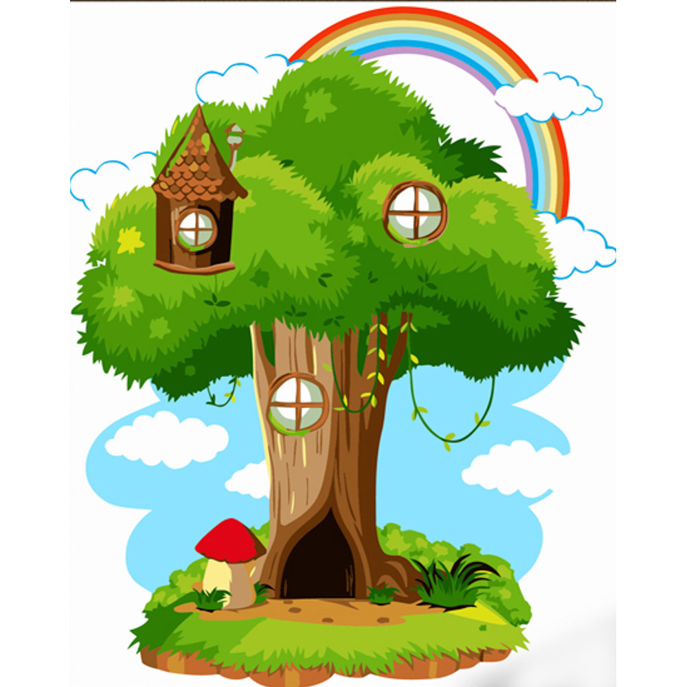 Картина за номерами Strateg ПРЕМІУМ Будиночок на дереві 2 з лаком розміром 30х40 см (SS6731)