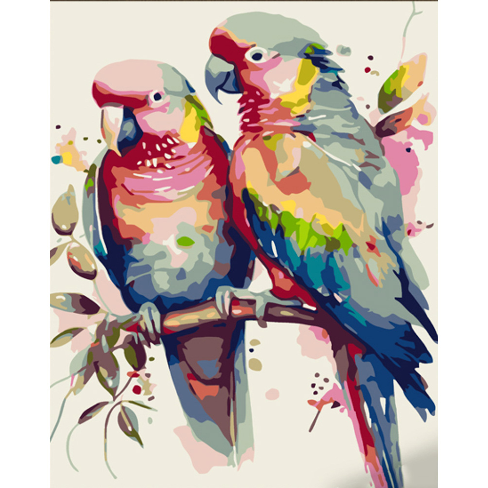 Картина за номерами Strateg ПРЕМІУМ Пара папужок з лаком розміром 30х40 см (SS6740)