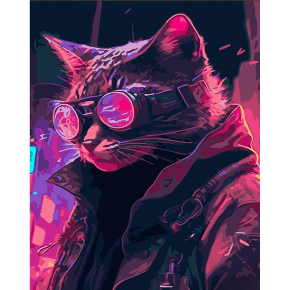 Malen nach Zahlen Strateg PREMIUM Katze in Neon mit Lack Größe 30x40 cm (SS6745)