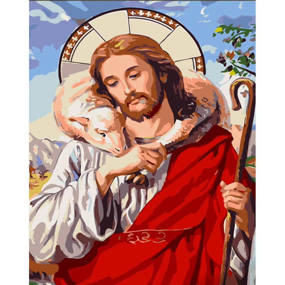 Картина за номерами Strateg ПРЕМІУМ Христос з лаком розміром 30х40 см (SS6749)