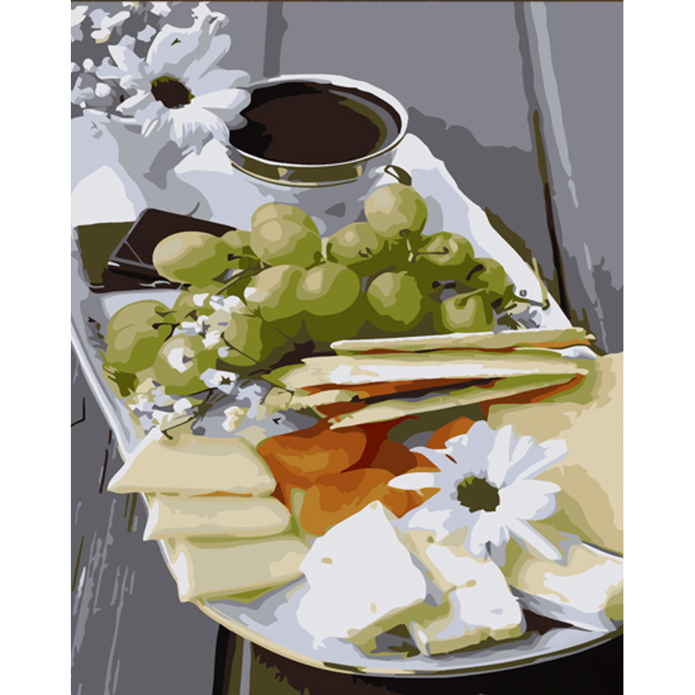 Paint by number Strateg PREMIUM Balanced breakfast with varnish size 30x40 cm (SS6753)