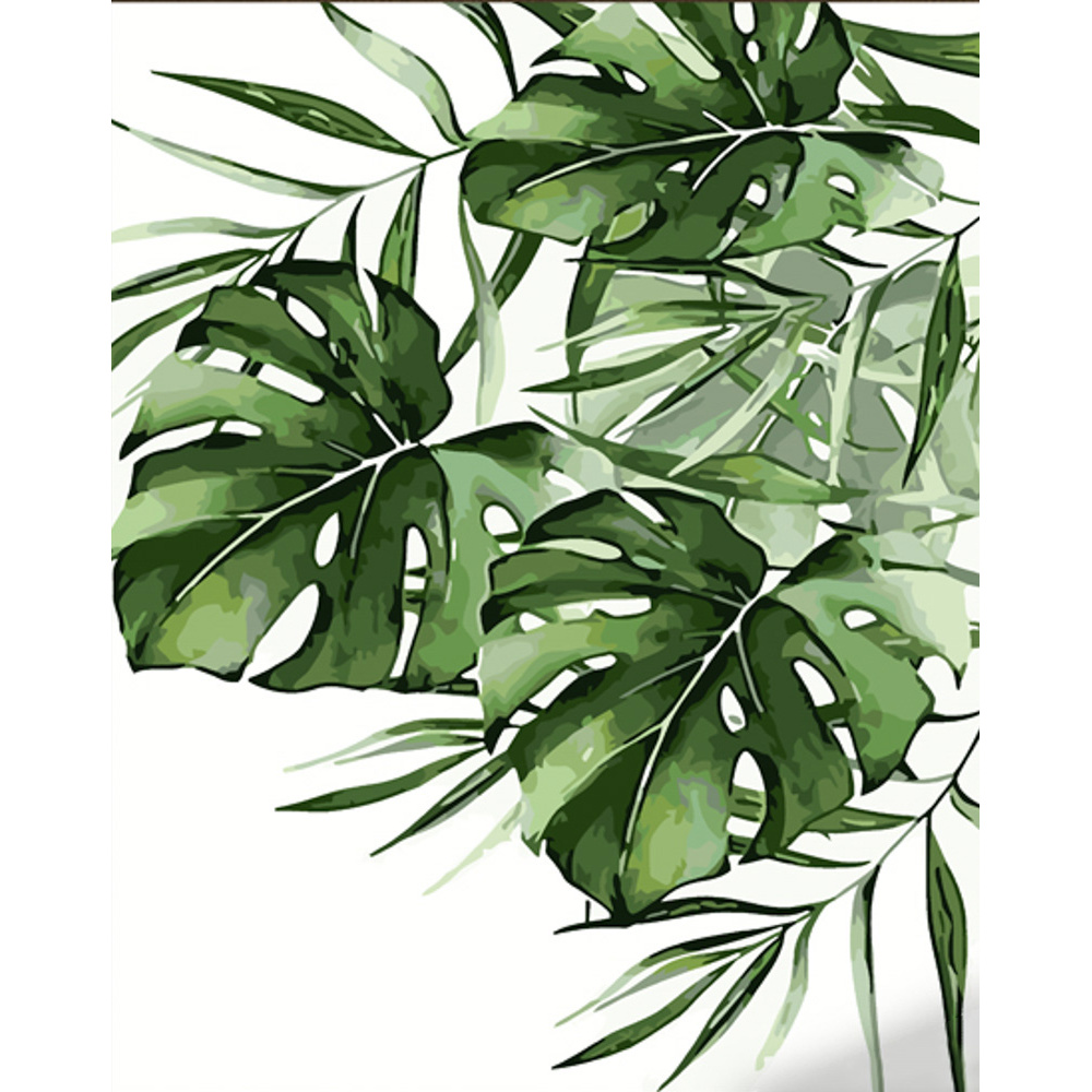 Malen nach Zahlen Strateg PREMIUM Monstera-Blätter mit Lack, Größe 30 x 40 cm (SS6766)