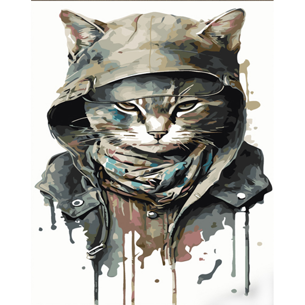 Картина за номерами Strateg ПРЕМІУМ Крутий кіт з лаком розміром 30х40 см (SS6768)