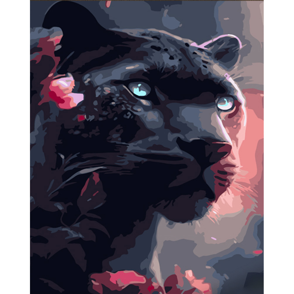 Картина за номерами Strateg ПРЕМІУМ Чорна пантера з лаком розміром 30х40 см (SS6773)