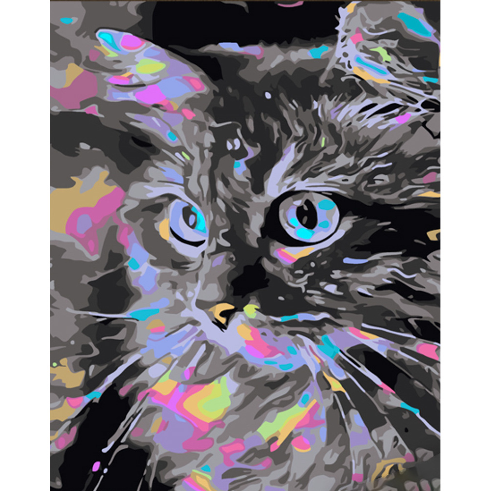Malen nach Zahlen Strateg PREMIUM Schimmernde Katze mit Lack, Größe 30 x 40 cm (SS6777)