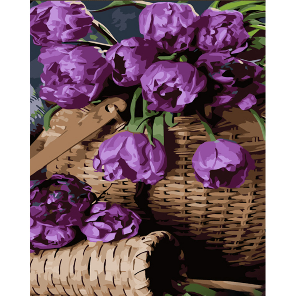 Malen nach Zahlen Strateg PREMIUM Violette Tulpen mit Lack Größe 30x40 cm (SS6783)