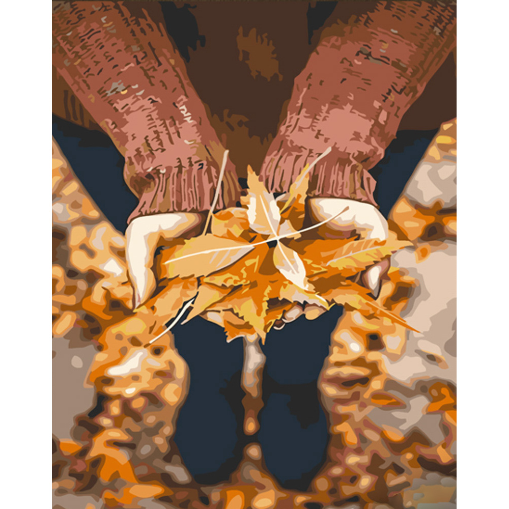 Malen nach Zahlen Strateg PREMIUM Herbst in Händen mit Lack im Format 30x40 cm (SS6785)