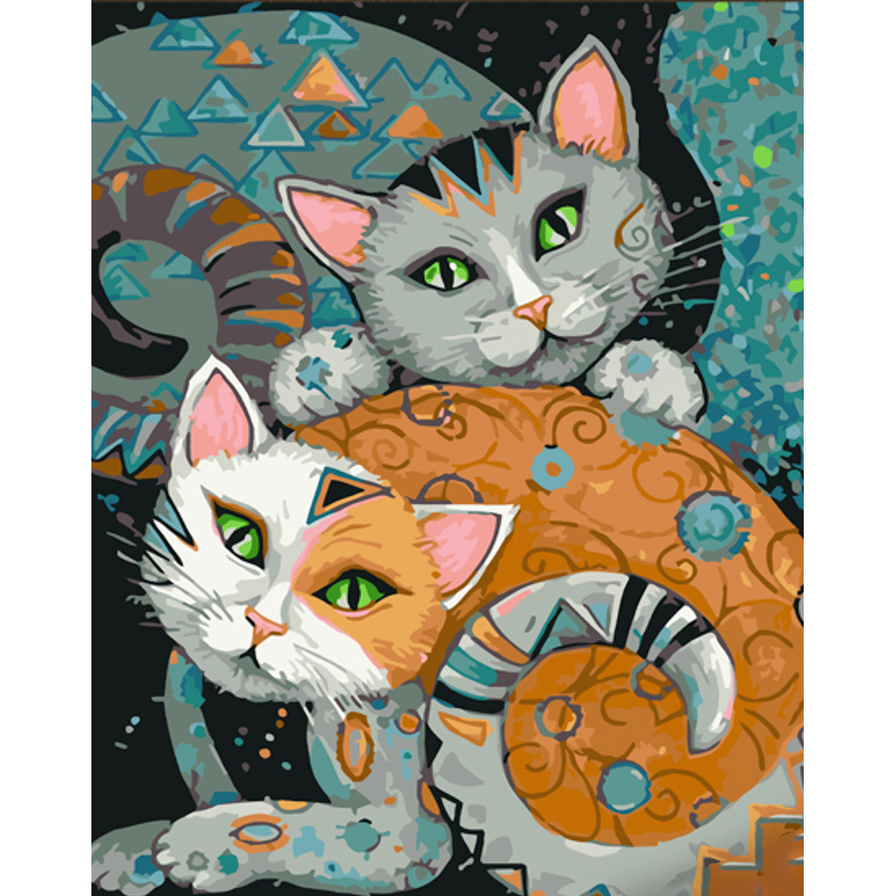 Malen nach Zahlen Strateg PREMIUM Tricky Cats mit Lack Größe 30x40 cm (SS6786)