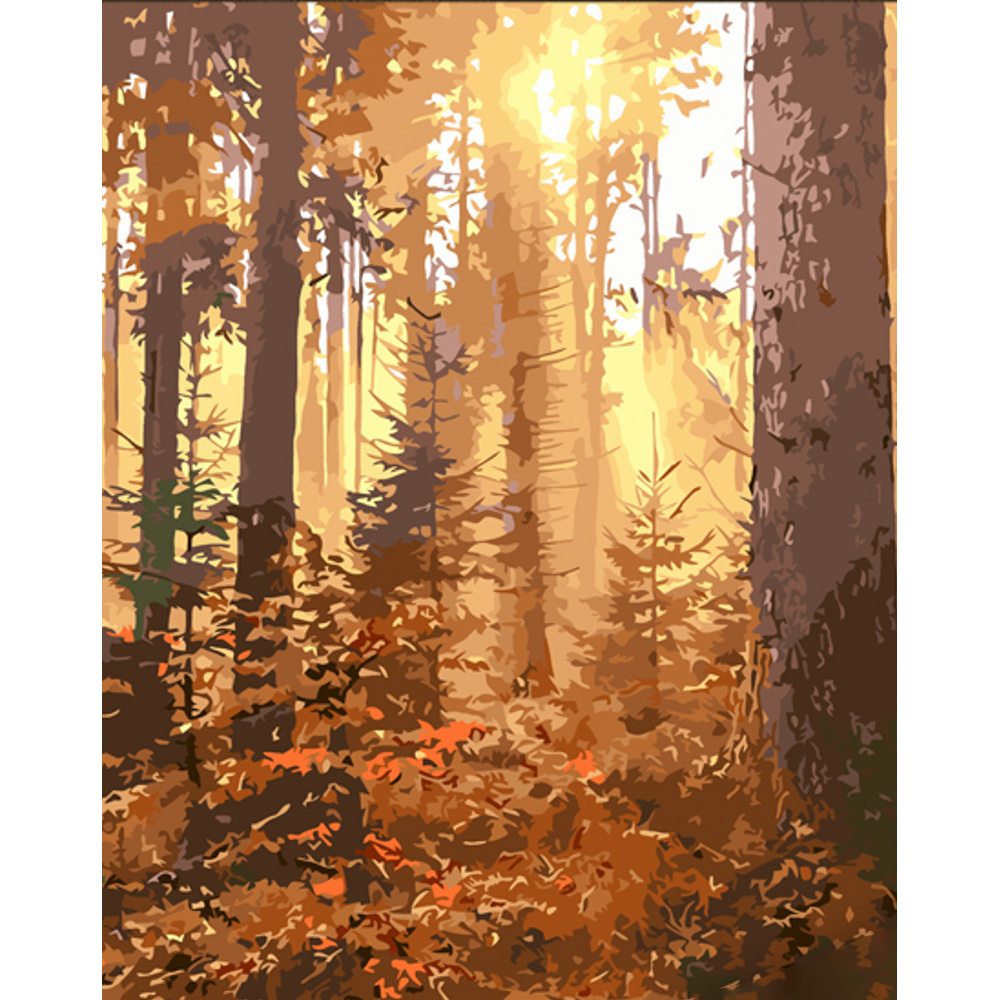 Malen nach Zahlen Strateg PREMIUM Abend in einem Kiefernwald mit Lackgröße 30x40 cm (SS6790)