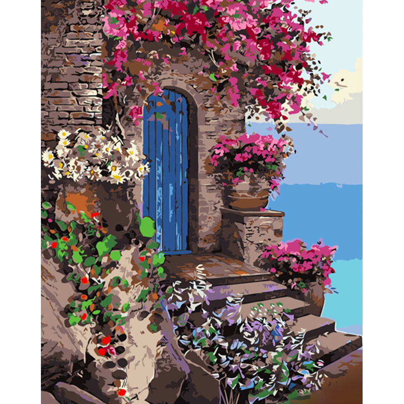 Paint by number Strateg PREMIUM Flower porchwith varnish and with an increase in size 40x50 cm (GS1462)