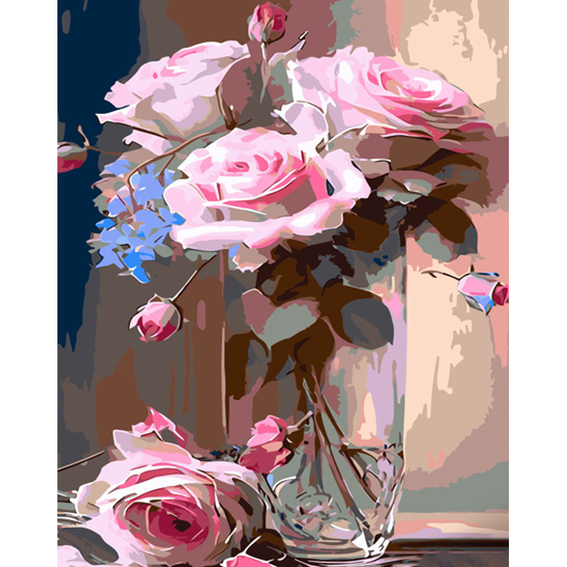 Paint by number Strateg PREMIUM Pale pink roses with varnish and with an increase in size 40x50 cm (GS1463)