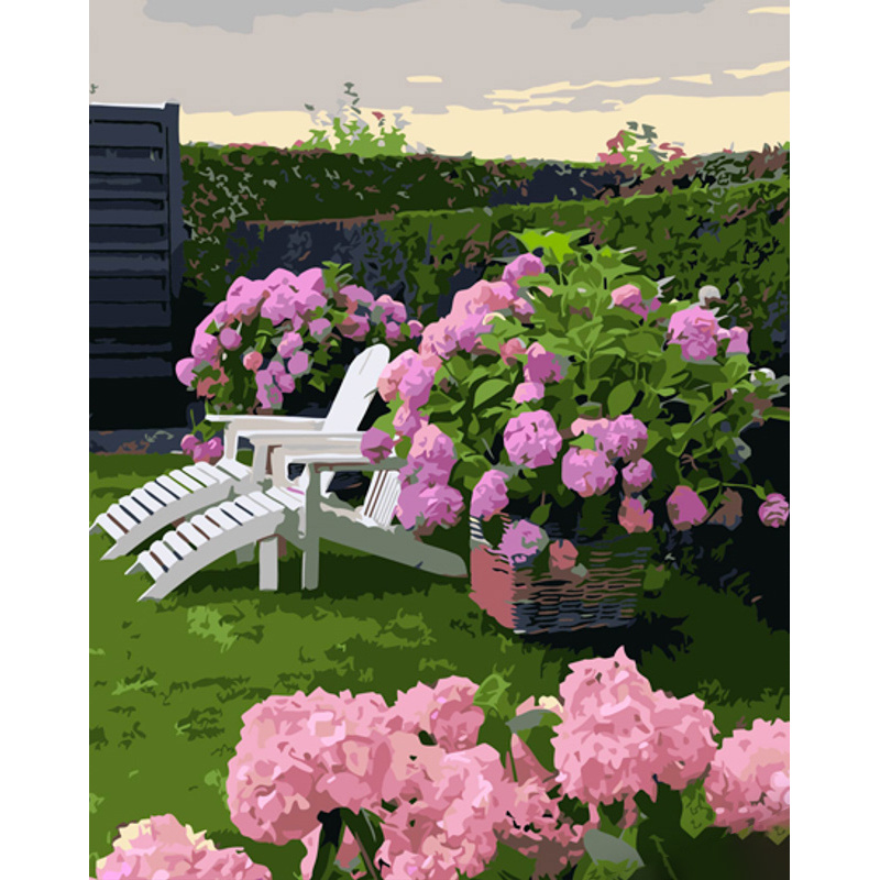Картина за номерами Strateg ПРЕМІУМ Відпочинок серед квітів з лаком та з рівнем розміром 40х50 см (GS1467)