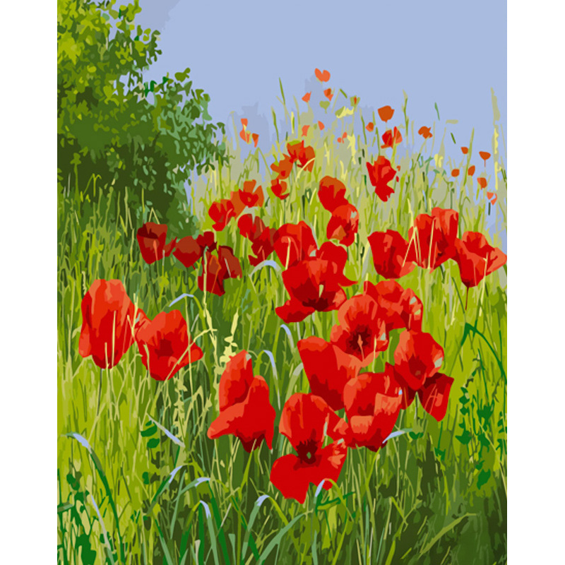 Paint by number Strateg PREMIUM Poppy field with varnish and with an increase in size 40x50 cm (GS1471)