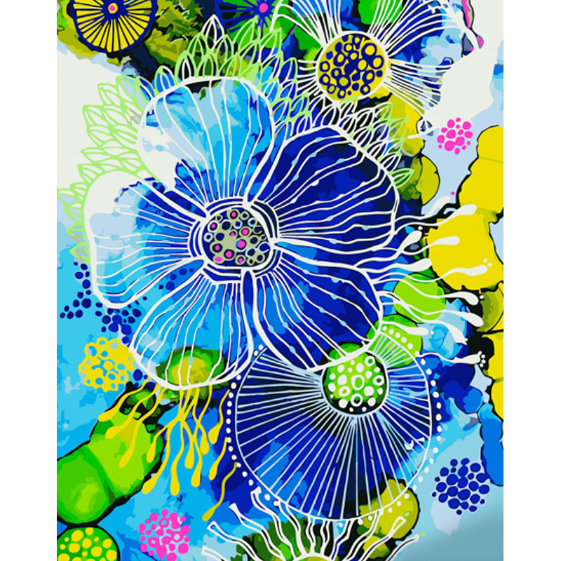 Картина по номерам Strateg ПРЕМИУМ Магические цветы с лаком и с уровнем размером 40х50 см (GS1473)