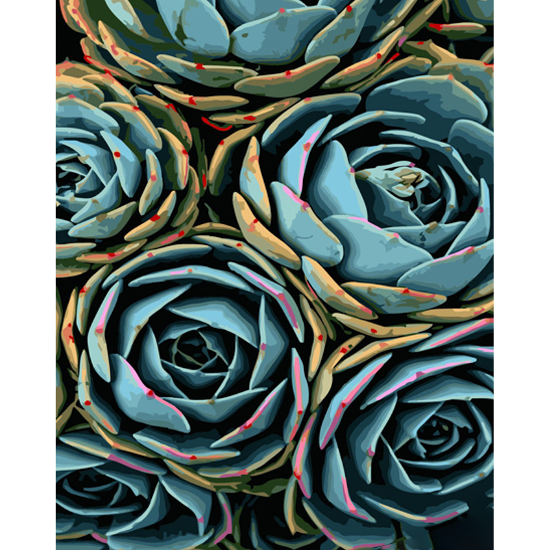 Картина за номерами Strateg ПРЕМІУМ Сині квіти з лаком та з рівнем розміром 40х50 см (GS1476)