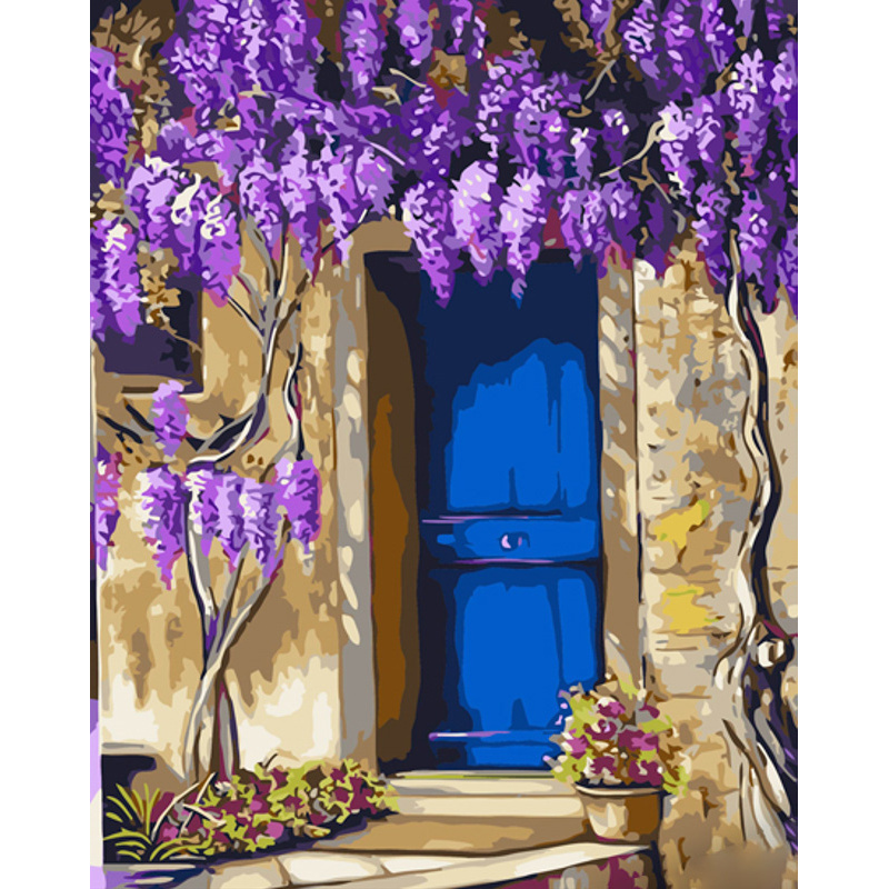Картина по номерам Strateg ПРЕМИУМ Цветы над дверью с лаком и с уровнем размером 40х50 см (GS1491)