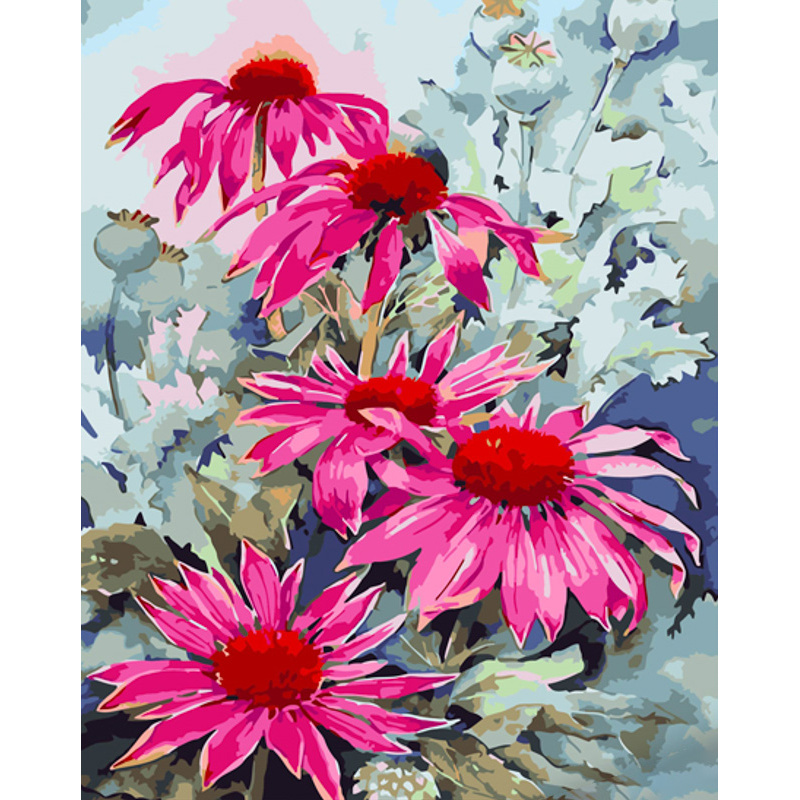 Malen nach Zahlen Strateg PREMIUM Rosa Aquarellblumen mit Lack und Wasserwaage, Größe 40 x 50 cm (GS1494)