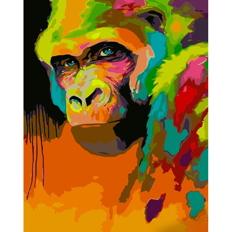 Malen nach Zahlen Strateg PREMIUM Art Affe mit Lack und Wasserwaage Größe 40x50 cm (GS1500)