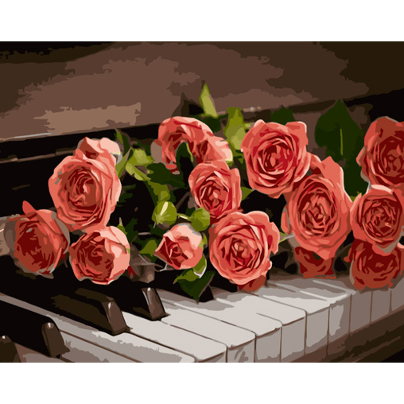 Paint by number Strateg PREMIUM Roses on keyswith varnish and with an increase in size 40x50 cm (GS1504)