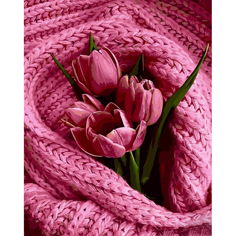 Paint by number Strateg PREMIUM Tulips in knitted fabricwith varnish and with an increase in size 40x50 cm (GS1508)