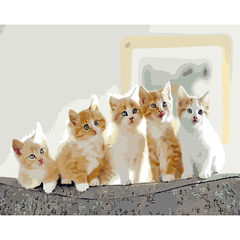 Картина по номерам Strateg ПРЕМИУМ Пятерка рыжих котят с лаком и с уровнем размером 40х50 см (GS1511)