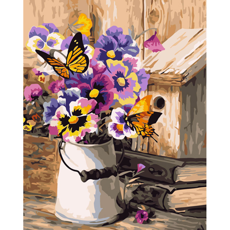 Картина за номерами Strateg ПРЕМІУМ Помаранчеві метелики з лаком та з рівнем розміром 40х50 см (GS1516)