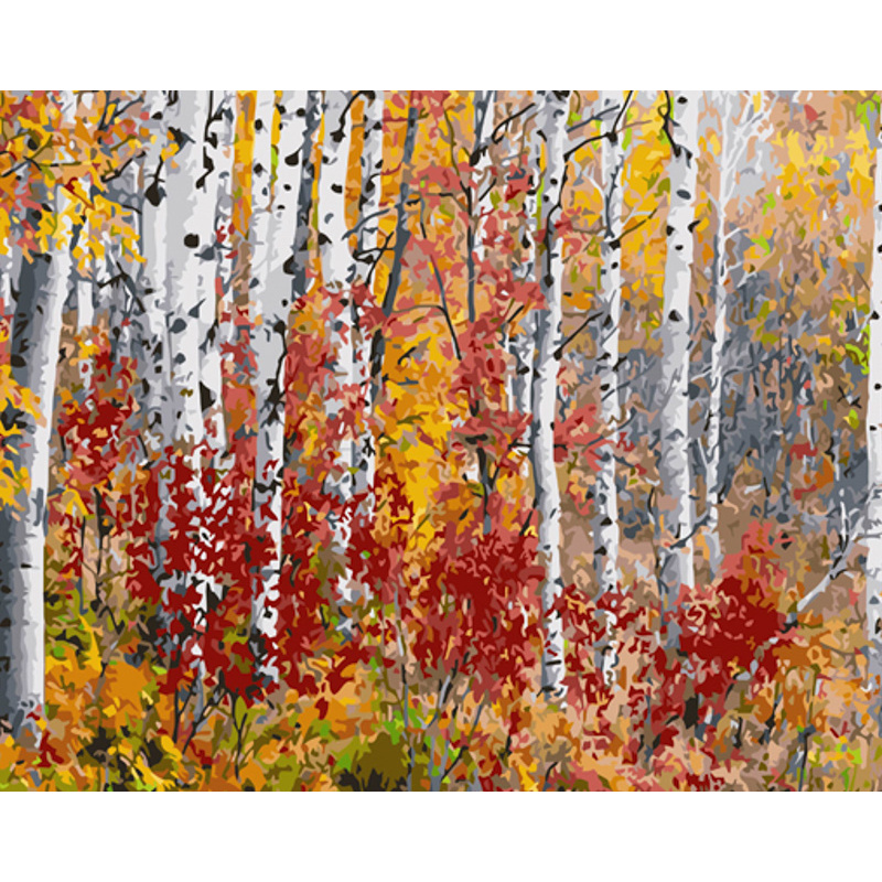 Paint by number Strateg PREMIUM Birch forest in autumn with varnish and with an increase in size 40x50 cm (GS1523)