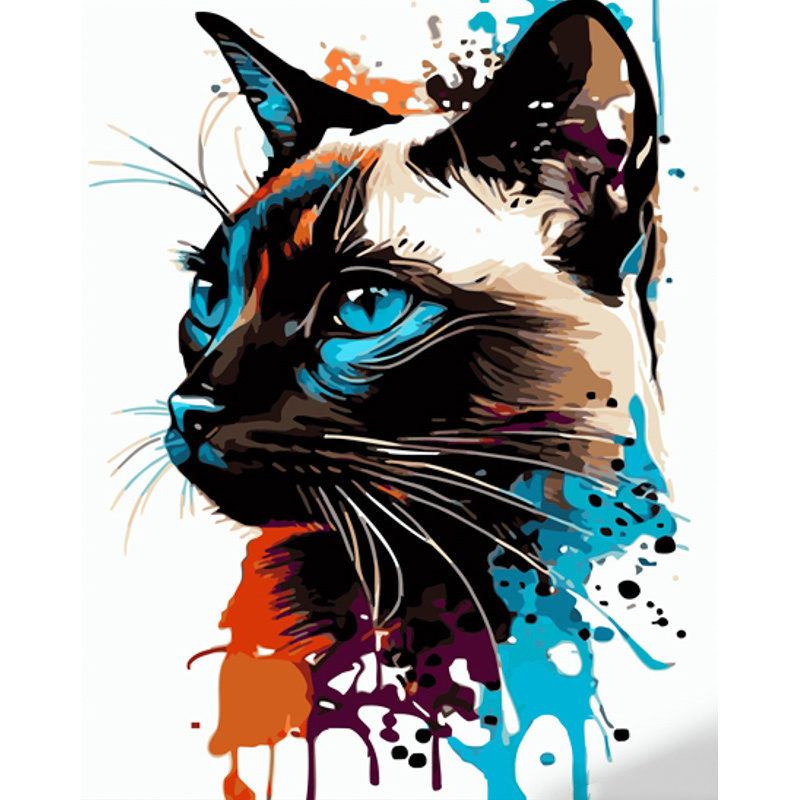 Malen nach Zahlen Strateg PREMIUM Katze in Farben mit Lack und Wasserwaage im Format 40x50 cm (GS1525)