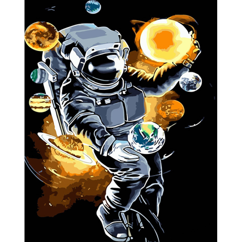 Картина за номерами Strateg ПРЕМІУМ Гра в космосі з лаком та з рівнем розміром 40х50 см (GS1528)