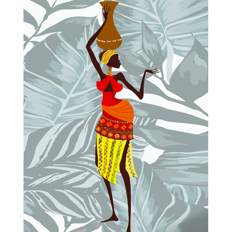 Картина за номерами Strateg ПРЕМІУМ Африканська культура з лаком та з рівнем розміром 40х50 см (GS1529)