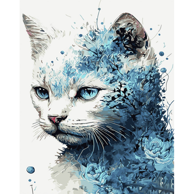 Malen nach Zahlen Strateg PREMIUM Blaue Katze mit Lack und Wasserwaage, Größe 40x50 cm (GS1534)