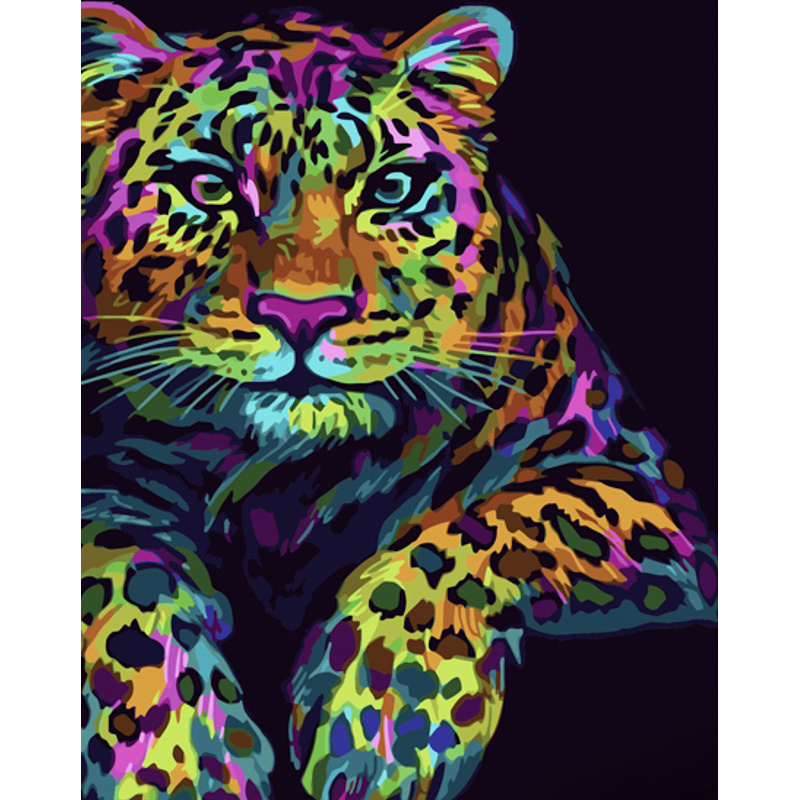 Malen nach Zahlen Strateg PREMIUM Pop Art Leopard mit Lack und Wasserwaage, Größe 40x50 cm (GS1541)