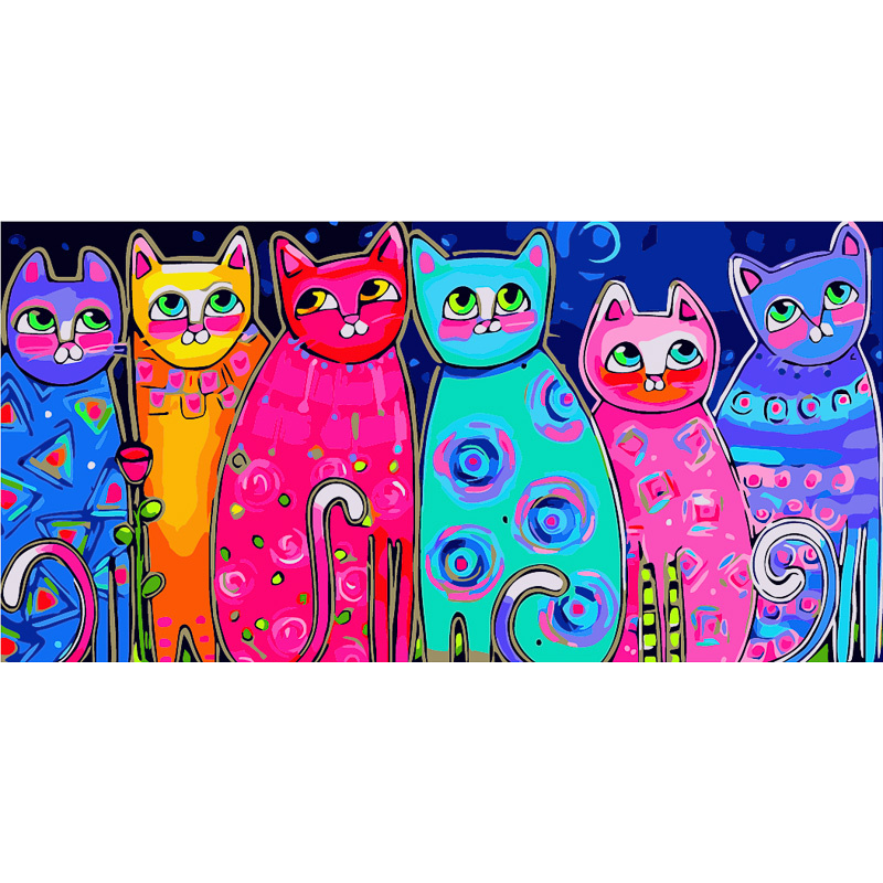 Картина за номерами Strateg ПРЕМІУМ Різнокольорові котики Strateg розміром 50х25 см (WW038)