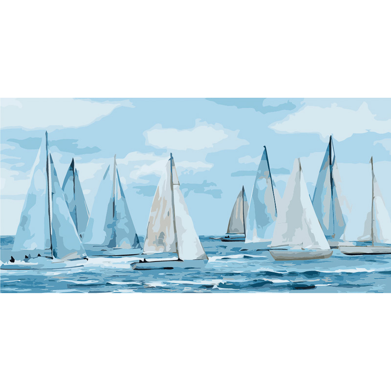 Painting by numbers Strateg PREMIUM Sailboats in the water Strateg size 50x25 cm (WW048)
